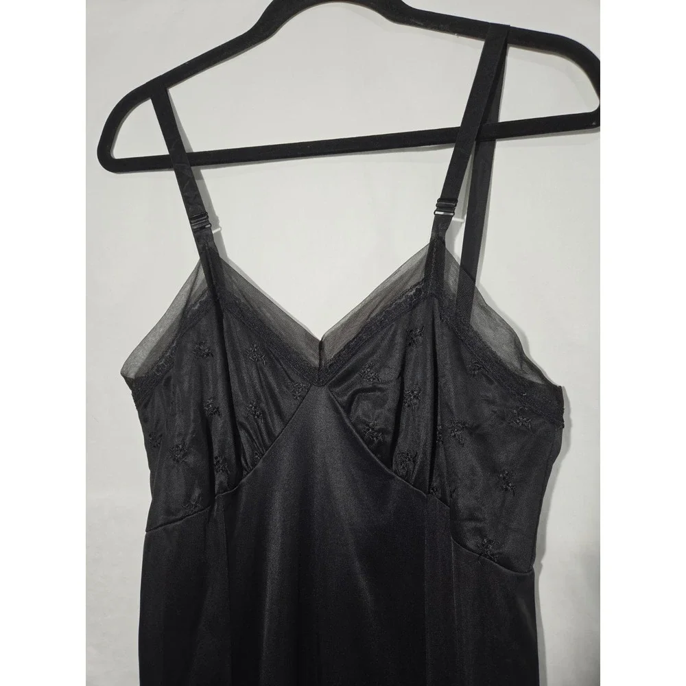1960s Philmaid Full Slip Dress Womens‎ 38 Black Vintage Embroidered Mesh Trim